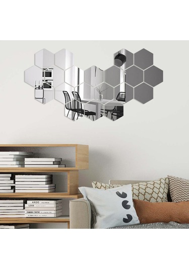 Monyee 36 Adet Silver Akrilik Hexagon Yansımalı Duvar Sticker - Dıy Ev Dekoru, Çocuk Odası/yatak Odası/banyo Uygun, 10x8.5x5cm, Kolay Kurulum, Zırhlı Filmi İle Korunmuş Çok Renkli