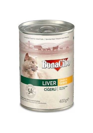 BonaCibo Soslu Ciğerli Konserve Yetişkin Kedi Maması 6 x 400 G