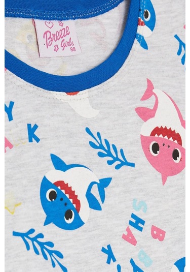 Breeze Kız Bebek Pijama Takımı Renkli Köpekbalığı Desenli 9 Ay-3 Yaş, Açık Gri Melanj-açık Gri Melanj Açık Gri Melanj