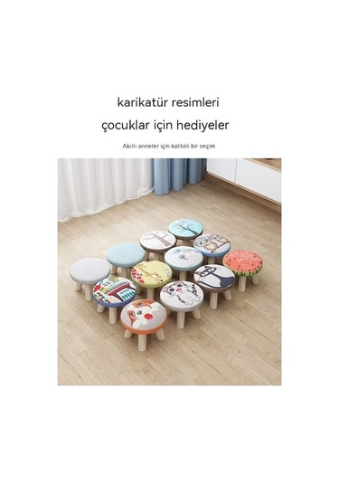 Ankatek Yuvarlak Yaratıcı Taburesi, Tabure, Tabure, Tabure Sevimli Sandalyesi, Moda Masif Küçük Küçük Karikatür Kanepe Ev Çocuk Bebek Alçak Ahşap Hz Gök Mavisi Gök Mavisi