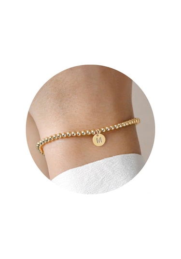 Fosenze Kadınlar İçin 14k Altın Kaplama M Harfi Bilezik - Zımba Taşımlı, Esnek Kordon, Kişiselleştirilmiş Hediye, Allerjenik Olmayan, Günlük Kullanım Uygun Altın