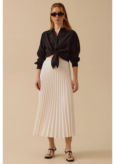 Seçil Kadın Elastik Bel Pliseli Etek 1011 Ekru Ekru