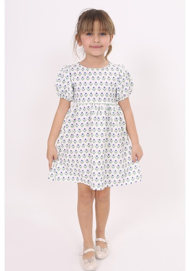 Toontoy Kız Çocuk Lale Desenli Elbise Lacivert