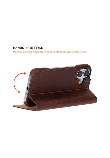 Bloomcase Sonat Mahogany Saddle Hakiki Deri iPhone Uyumlu 17 6.3" Folio Kılıfı Kahverengi