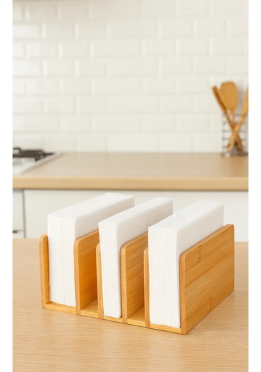 Bambu 5 Bölmeli Peçetelik Dikey Havlu Peçete Saklama Kutusu Naturel