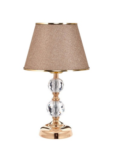 T Serisi Masa Abajuru Metal Ve Cam Gövde Kumaş Başlık Kahverengi