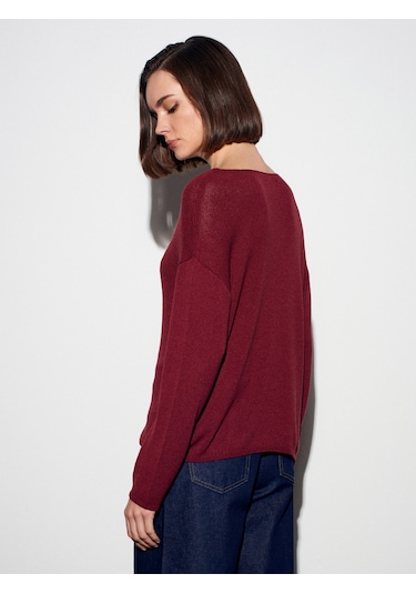 10706 Oval Yaka Dökümlü Kazak-koyu Bordo Koyu Bordo