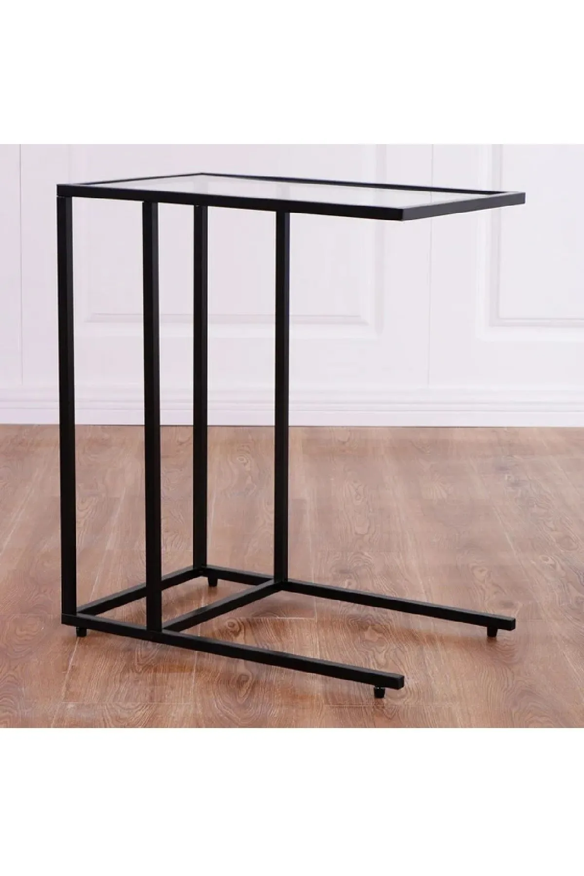 Şeffaf Temperli Cam C Sehpa Koltuk Sehpası Siyah-şeffaf