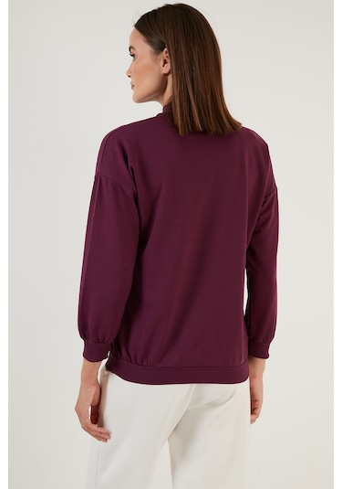 Lela Pamuklu Dik Yaka Basic Örme Bayan Sweat 5863323 Mor