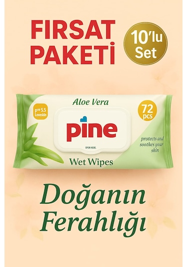 Pine Islak Mendil 10 Adet 720 Yaprak Süper Kalite 10'lu Set