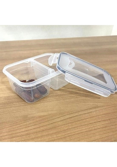 2 Bölmeli 0,45+0,45 Litre Kilitli Kapaklı Erzak Saklama Kabı Lc-524 Şeffaf