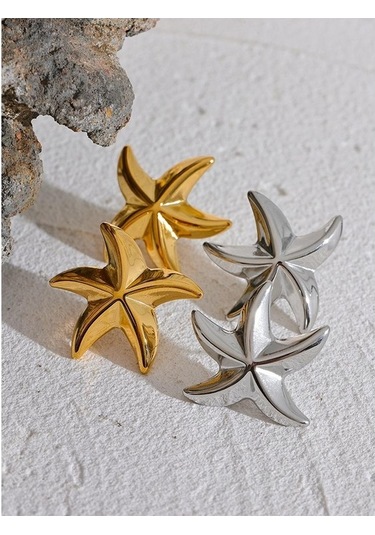 Novahub Altın 316l Paslanmaz Çelik Denizyıldızı Büyük Küpe Kadınlar İçin Anti Alerjik Takı Plaj Hediye Yeni Altın