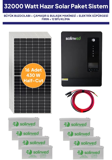 32 Kw 32000 Watt Güneş Enerjisi Hazır Solar Paket Sistem Half Cut Güneş Panelli