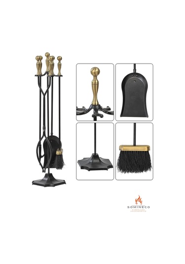 Somineco 5 Li Lüx Ithal Gold Prinç Topuz Başlıklı Şömine Aksesuar