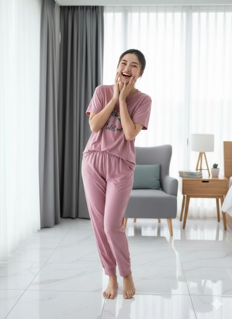 Kadın Pembe Kısa Kol Pijama Takım Pembe