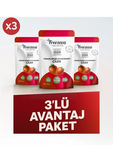 Freezeva 3'lü Paket Dondurularak Kurutulmuş Dilim Çilek Freeze Dried Çilek Freeze Dry Çilek Kurusu 3x15 Gr 15 G
