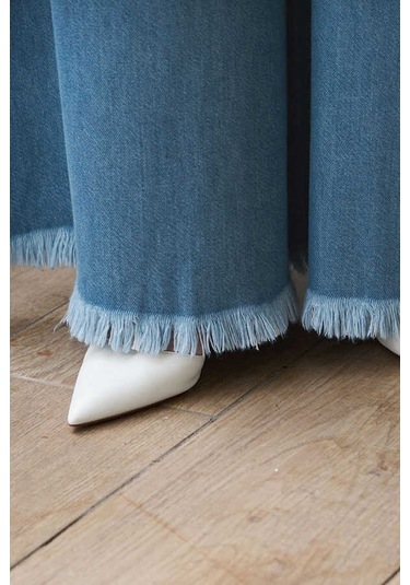 1153-denim Püsküllü Pantolon Etek Açık Mavi Açık Mavi