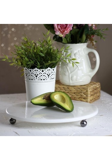 Akayev Mermer Beyaz 30 Cm Füme Boncuk Ayaklı Yuvarlak Sunumluk