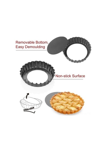 Besthome1 6 Adet 10 Cm Mini Tart Kalıbı, Çıkarılabilir Tabanlı, Anti Yapışkan Kaplama, Küçük Quiche Ve Tatlı Pişirme İçin Siyah Siyah