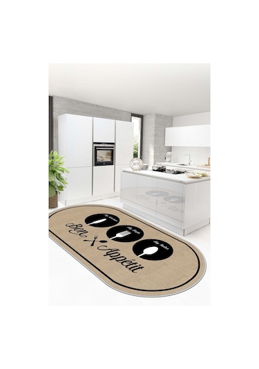 West Home Makinede Yıkanabilir Kaymaz Taban Leke Tutmaz Modern Bej Oval Mutfak Halısı Ve Mutfak Yolluk Wh 583 Beige Oval