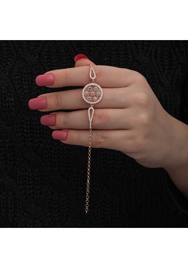 Blackcraft Gümüş Rose Renkli Yaşam Çiçeği Kadın Bileklik Bc-1293ed Renkli