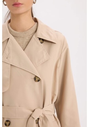 Defacto Su İtici Mevsimlik Trençkot Kruvaze Yaka Düğmeli Cepli Kemerli Apoletli A0593ax25spbn425 Kahve