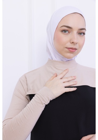 Balıkçı Yaka Boyunluklu Kolluk Bej - Likralı Dik Yakalı Kadın Body Tesettür Crop Bolero Bej