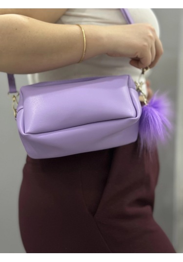 Biçomi Ponpon Mor Cilt Çanta Mor