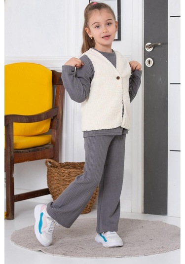 Bayramlık 3 Parça Yelekli Alt Üst Takım Gri