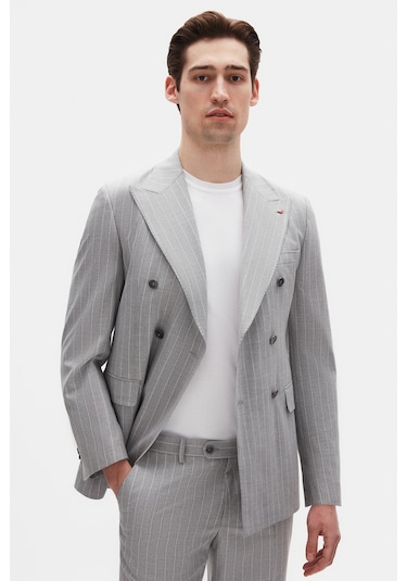 D's Damat Regular Fit Gri Çizgili Kruvaze Takim Elbise 4hf05ort01588 Gri