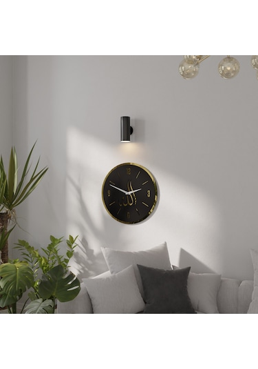 Dekoratif Lüx Allah Yazılı Aynalı Pleksili Ahşap Duvar Saati Siyah - Gold