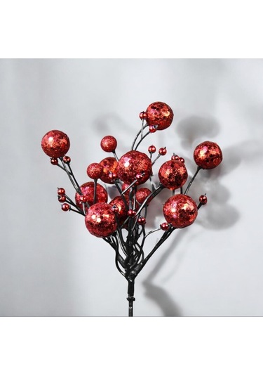 Yılbaşı Süsü Simli Pullu Mini Berry Kırmızı 20 Cm