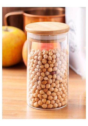 12 Adet Vakumlu Bambu Kapaklı Borosilikat Baharatlık, Saklama Kabı, Çerezlik 200 Ml Şeffaf Cam