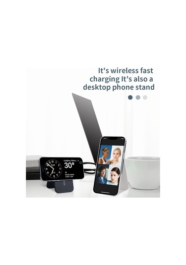 Fld-f5 3'ü 1 Arada Manyetik Kablosuz Şarj Cihazı Katlanabilir Kart Çantası Cep Telefonu Tutucu Bej