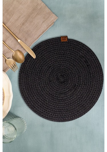 Koyu Gri Hasır Supla Amerikan Servis Şık Çeyiz Takımı Örgü Sunum Tabak Altlığı Koyu Gri