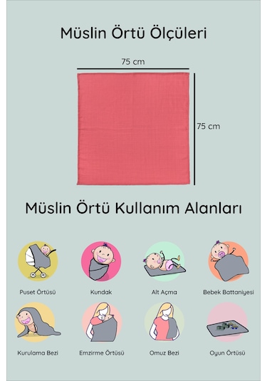 Luckka Dijital Baskılı 3'lü Müslin Örtü Seti - 75x75 Cm - Zt5000 Turuncu Turuncu