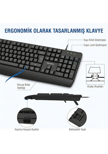 Philips SPT6237 Kablolu Türkçe Q Klavye ve Mouse Seti Siyah