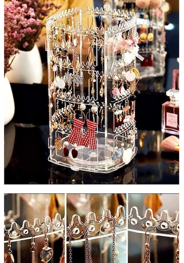 Takı Düzenleyici Organizer 360 Dönebilen Toka Küpe Düzenleme Standı Şeffaf