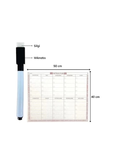 Buğz Şeffaf Kendiliğinden Yapışkanlı Kalemli Haftalık Planlayıcı 40cm-50cm