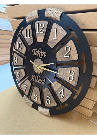 Kişiye Özel Ahşap Dekoratif Halatlı Duvar Saati ÇOk Renkli