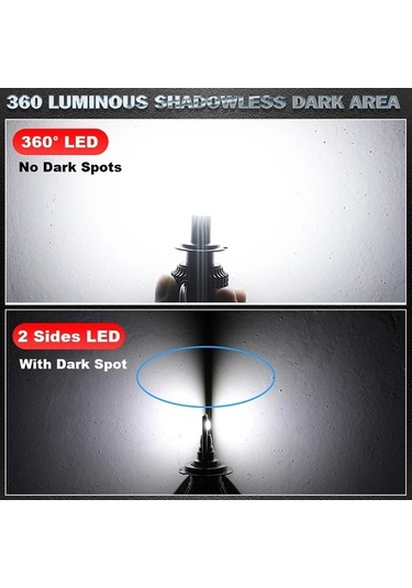 Flybuy 2x 360 Derece H7 H1 H11 H3 Mavi Işıklı Araba Led Işıkları H8/h9 9005/hb3 Hb4/9006, 12 Volt 12