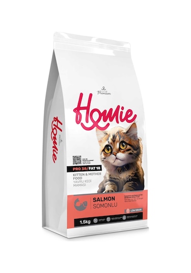 Homie Düşük Tahıllı Somonlu Yavru ve Anne Kedi Maması 2750 G