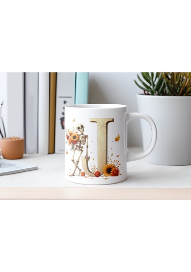 J Harfi Pembe Kareli Kalpli Göz Emojili Kupa Bardak Eğlenceli Kareli Tasarım Kahve Çay Kupası Beyaz