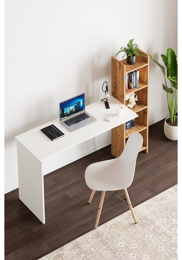 Kitaplıklı Fonksiyonel Çalışma Masası Beyaz - Atlantik Çam Atlantik Çam - Beyaz