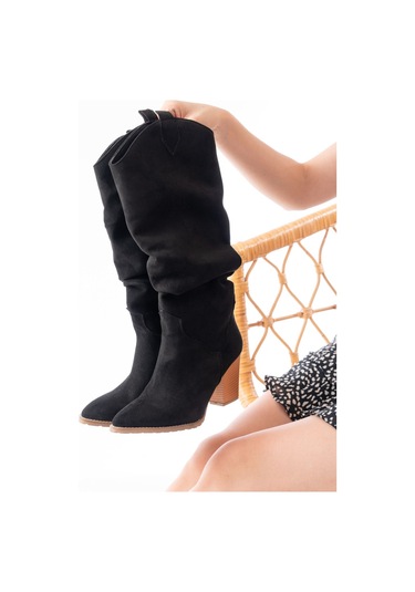 Ls-1884 Siyah Süet Günlük Kadın Çizme Siyah