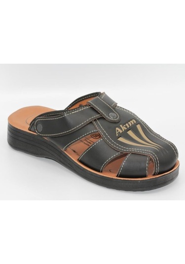 Akım Erkek Günlük Terlik Sandalet Ortapedik Siyah-Kahve