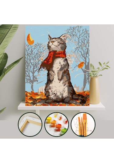 Sayılarla Boyama Tuval Seti 40x50 Cm - Kedi Ve Sonbahar