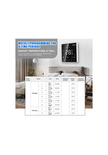 Yifomall Siyah Akıllı Su Isıtma Termostati, Wifi Ve Ses Kontrol, 3a Akıllı Mod, Dokunmatik Renkli Lcd Ekran, Ip20 Koruma, Ev Ofis İçin