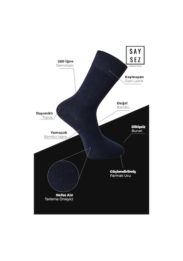 Saysez Bambu Erkek Soket Uzun Asorti Çorap Dikişsiz Premium Kutulu 6'lı Siyah - Lacivert - Füme Saysez Bambu Erkek Soket Uzun Asorti Çorap Dikişsiz Premium Kutulu 6'lı Siyah - Lacivert - Füme