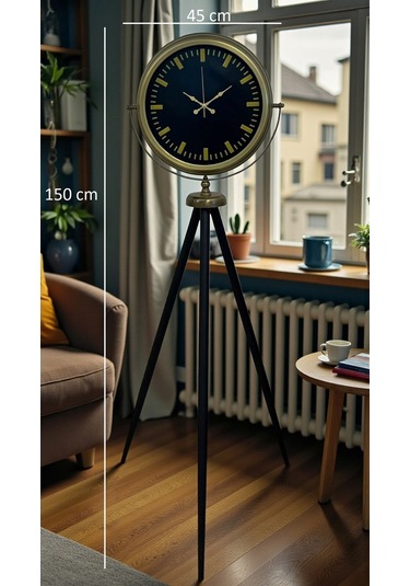 Nostalji Şık Tasarım Tripod Ayaklı Saat Siyah